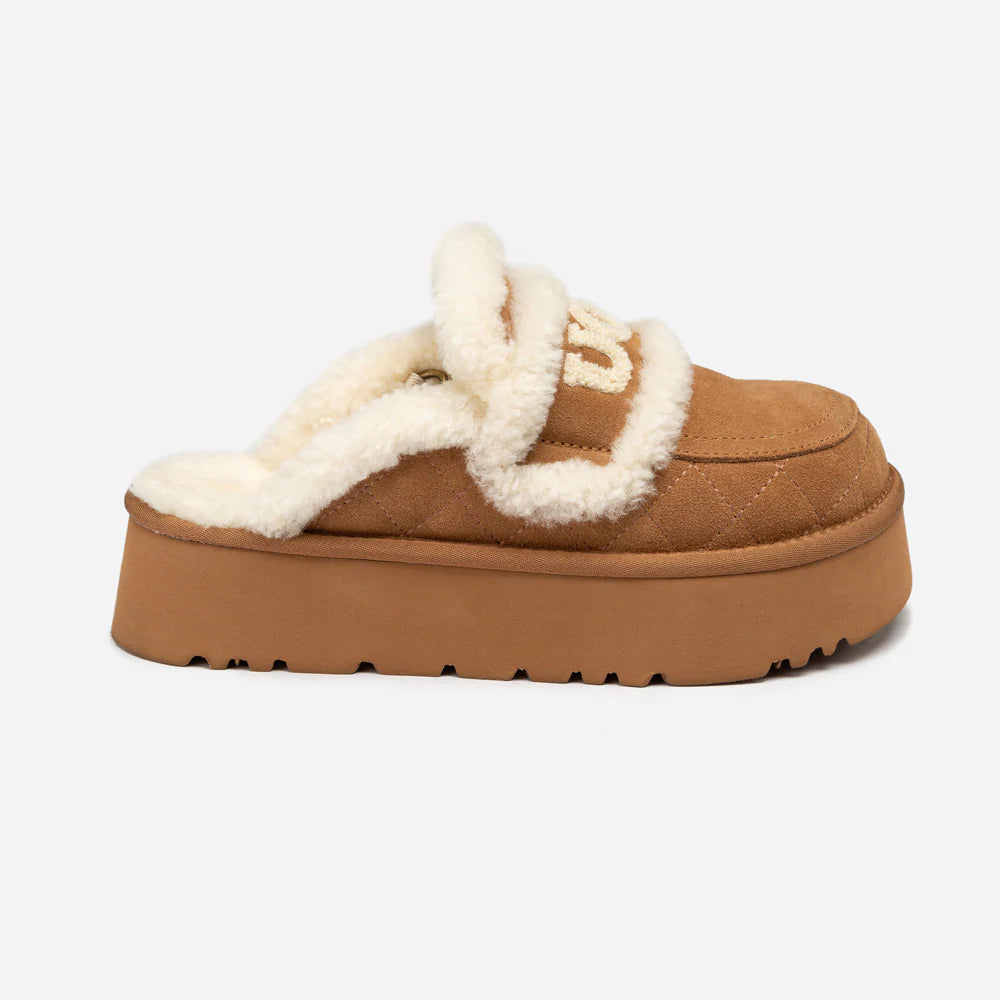 Matelassé logo Shearling Platform Slipper
