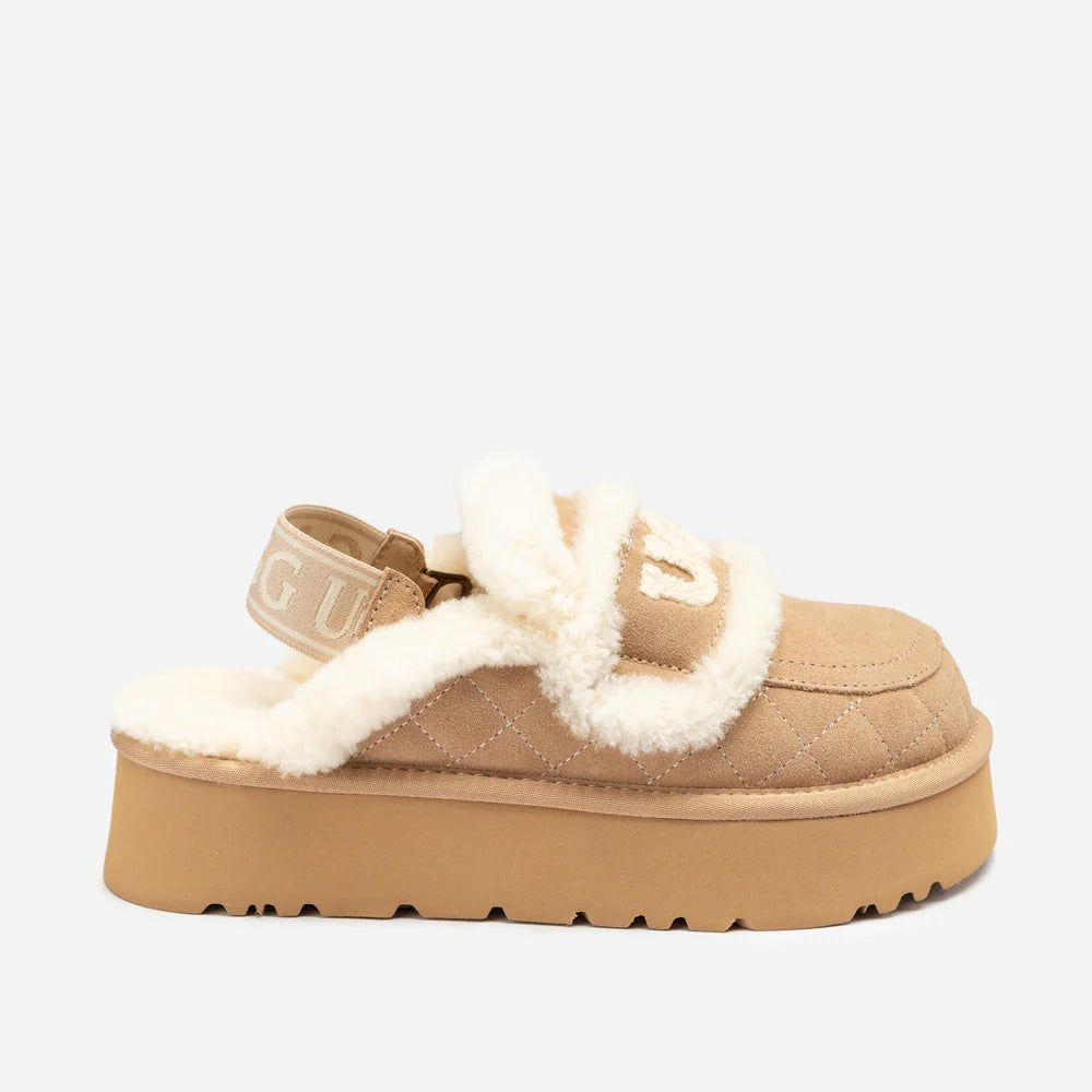 Matelassé logo Shearling Platform Slipper