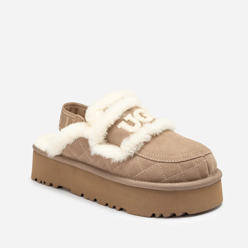Matelassé logo Shearling Platform Slipper