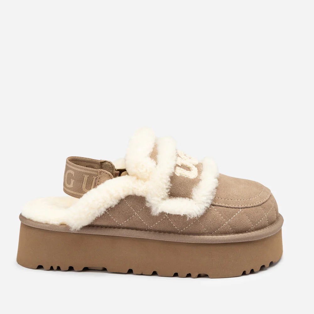 Matelassé logo Shearling Platform Slipper
