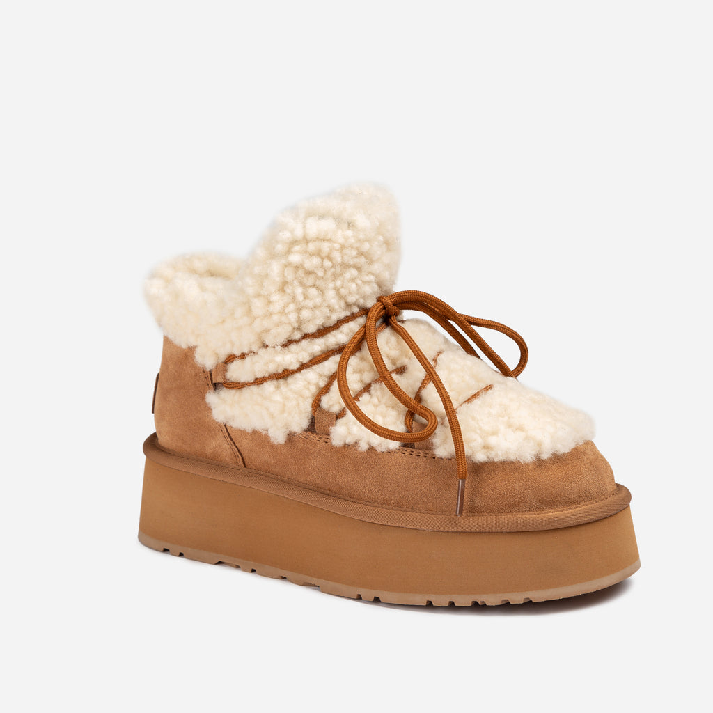 Fluffy Lace-Up Platform  Boots