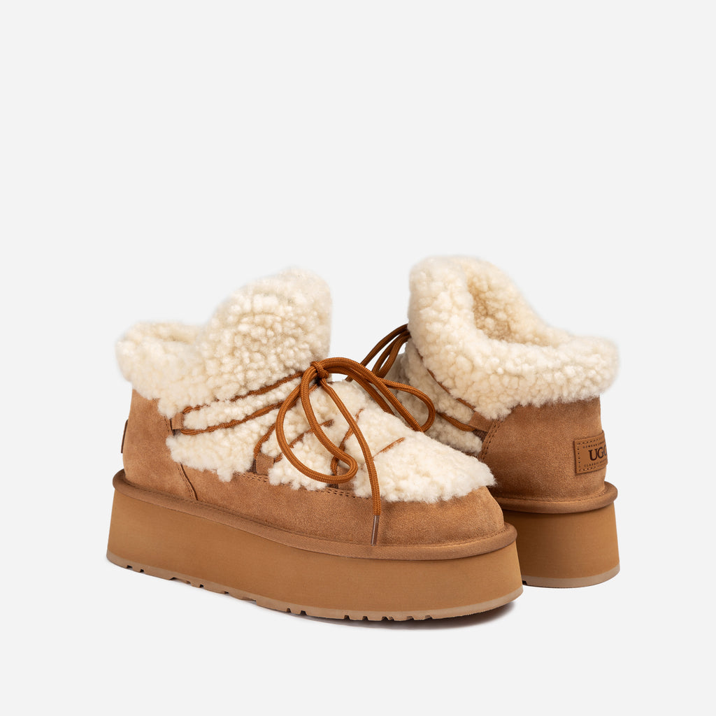 Fluffy Lace-Up Platform  Boots