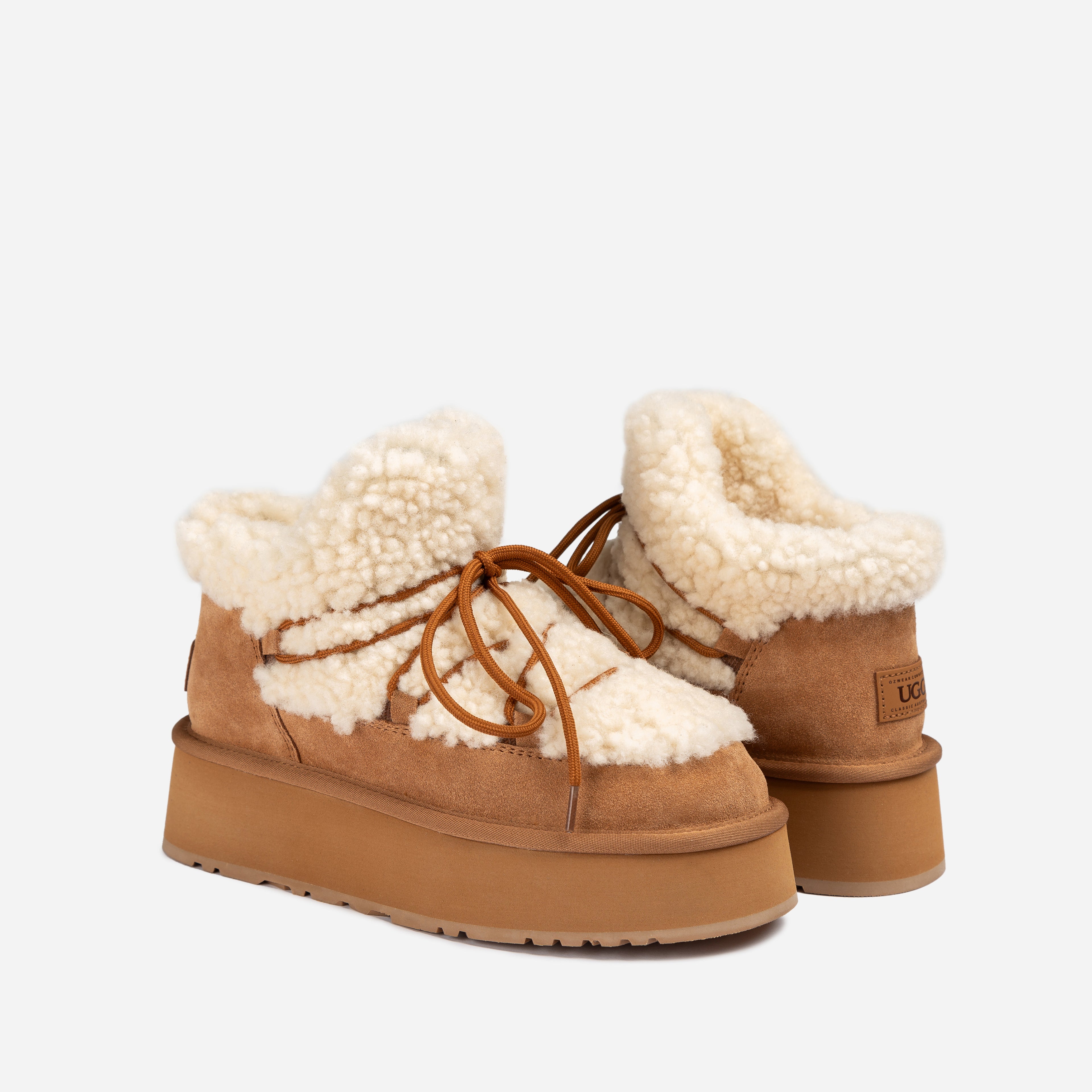 Fluffy Lace-Up Platform  Boots
