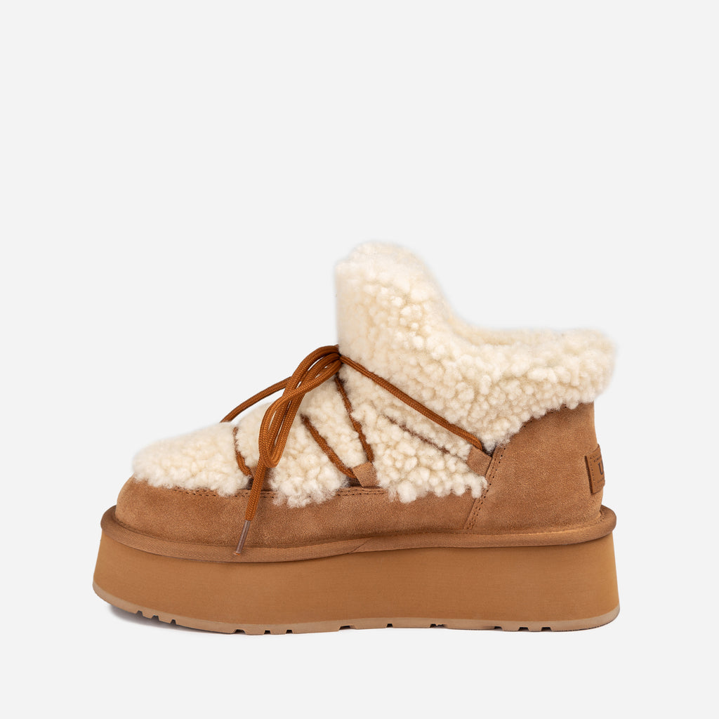 Fluffy Lace-Up Platform  Boots