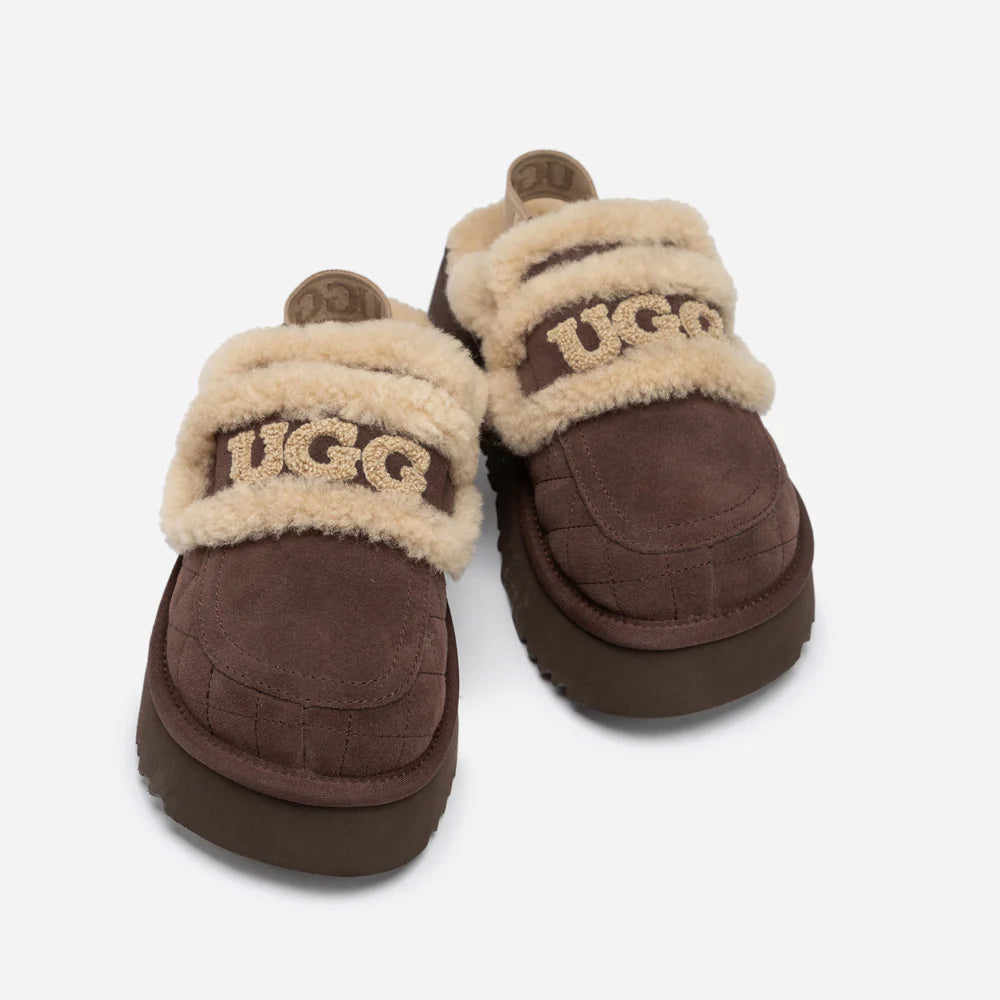 Matelassé logo Shearling Platform Slipper