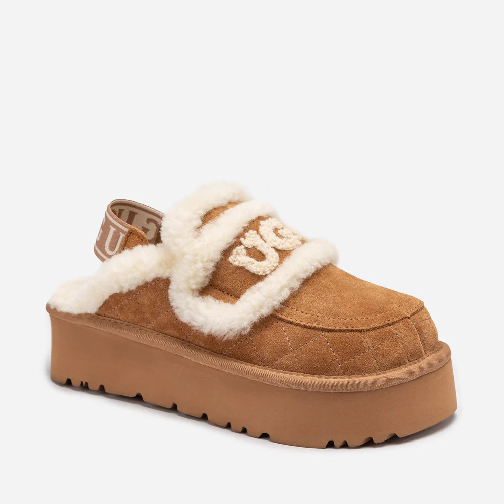 Matelassé logo Shearling Platform Slipper