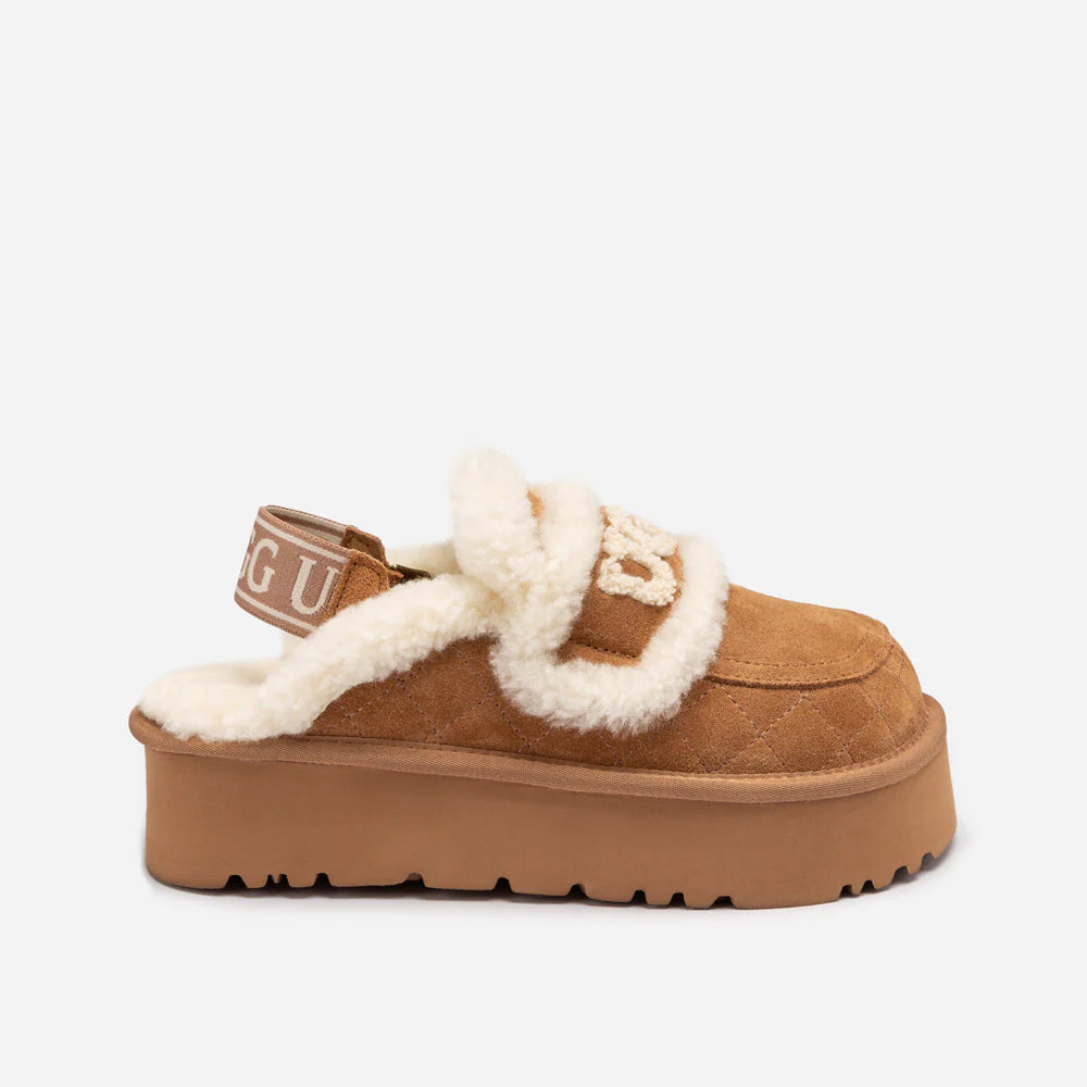 Matelassé logo Shearling Platform Slipper